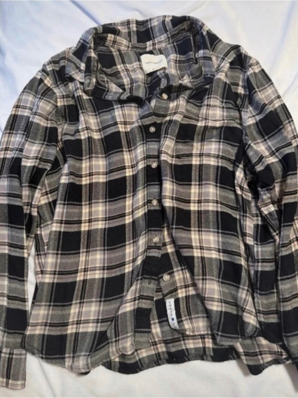 Lucky Brand Black & Cream Plaid Button-Down Shirt